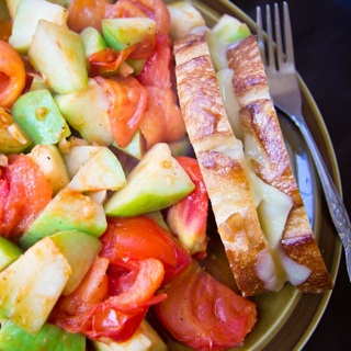 grilled cheese with chayote and tomato sautee